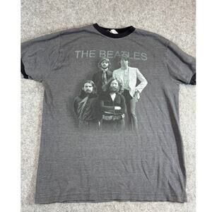 Vintage Y2K The Beatles Band Ringer Shirt Men Large Gray Graphic Tee Music Merch